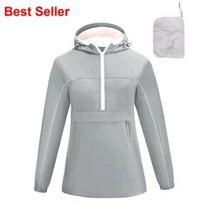 Reflective Waterproof Rain Jacket Packable Hooded Windbreaker Lined